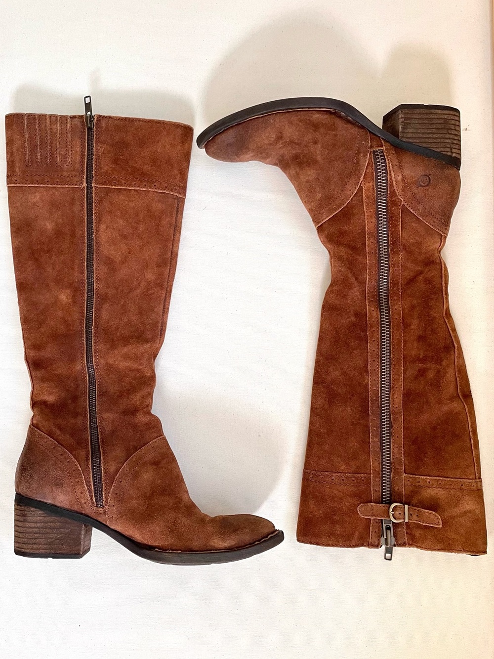Børn Rust Tobacco Brown Genuine Suede Leather Knee High Distressed Riding Boot